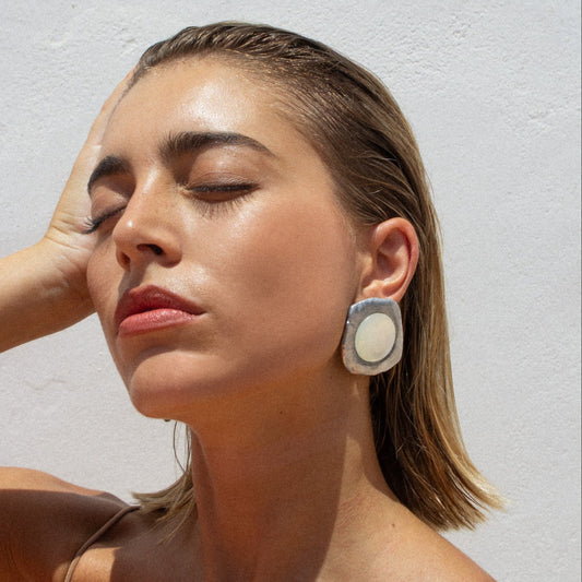 pendientes grandes piedra blanca